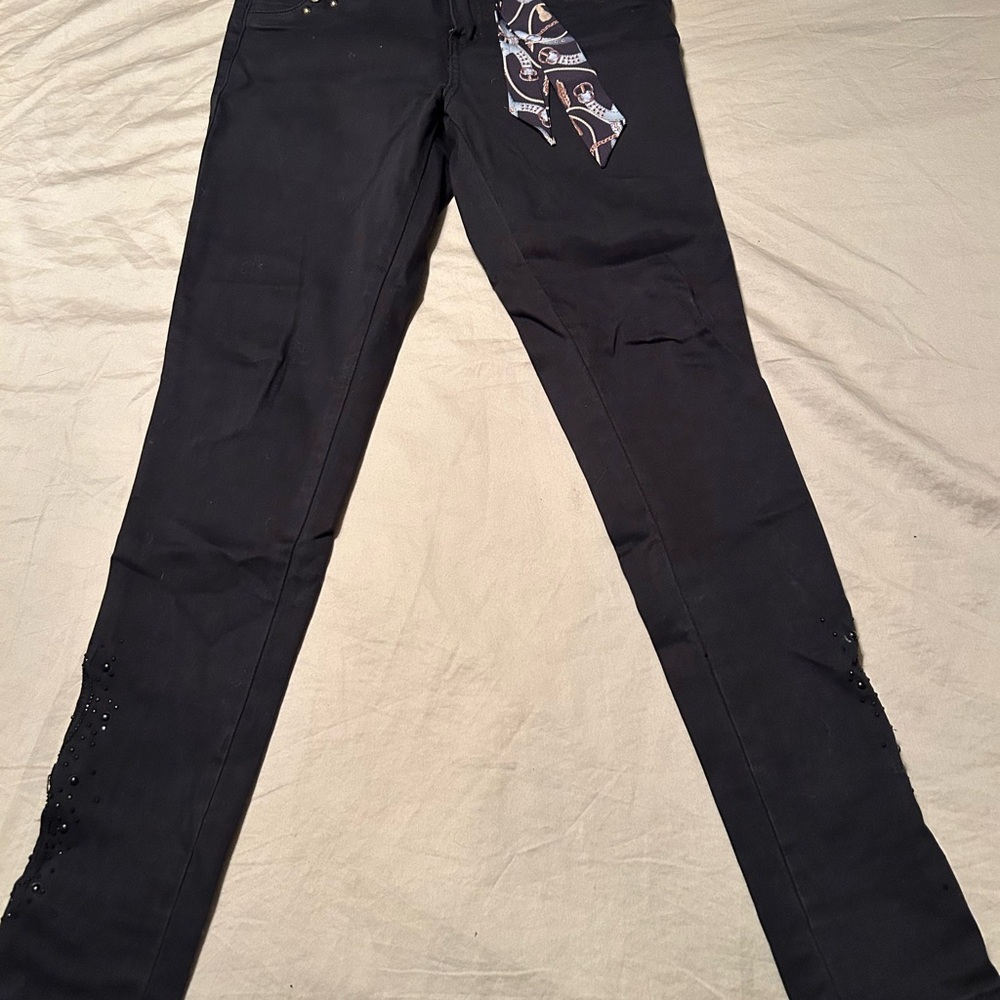 Columbian Black Pants with Embellished Hem